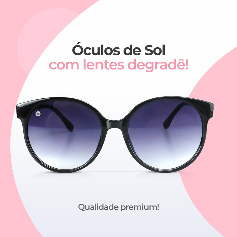 oculos sol redondo feminino preto + case original exclusivo