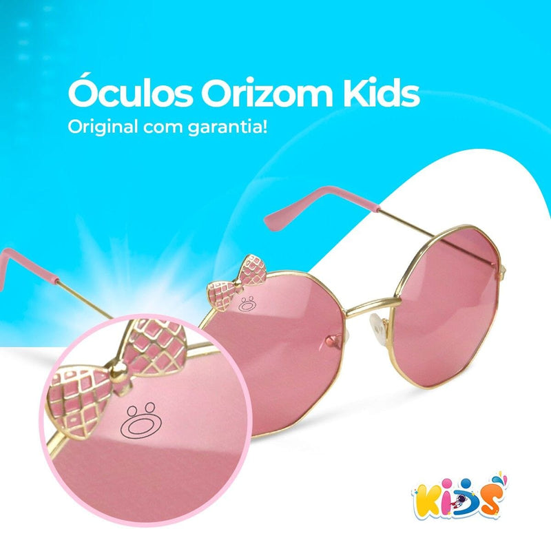 oculos sol retro hexagonal proteção uv rosa infantil + case