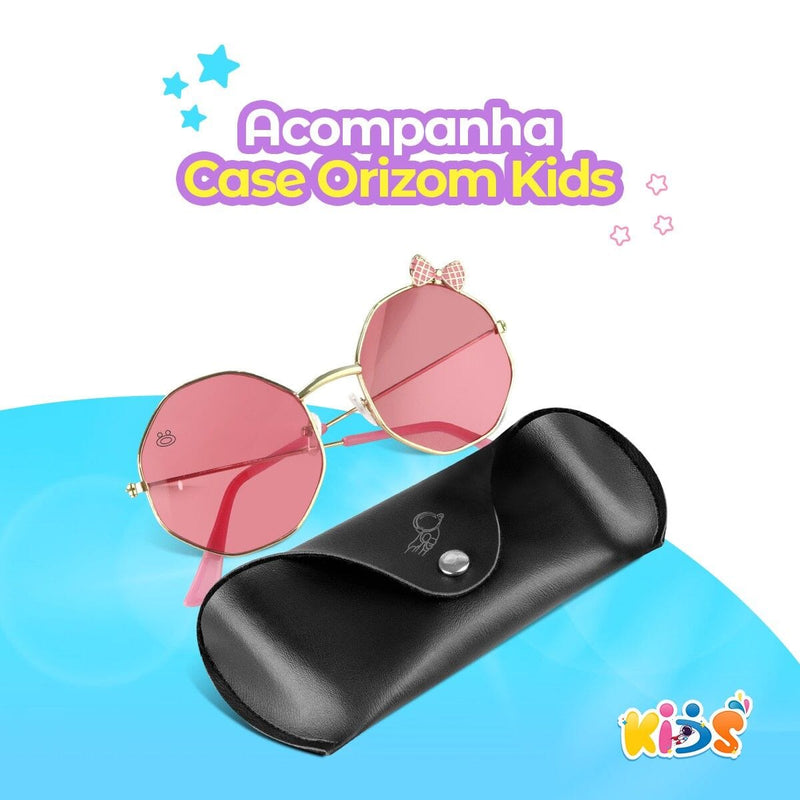 oculos sol retro hexagonal proteção uv rosa infantil + case