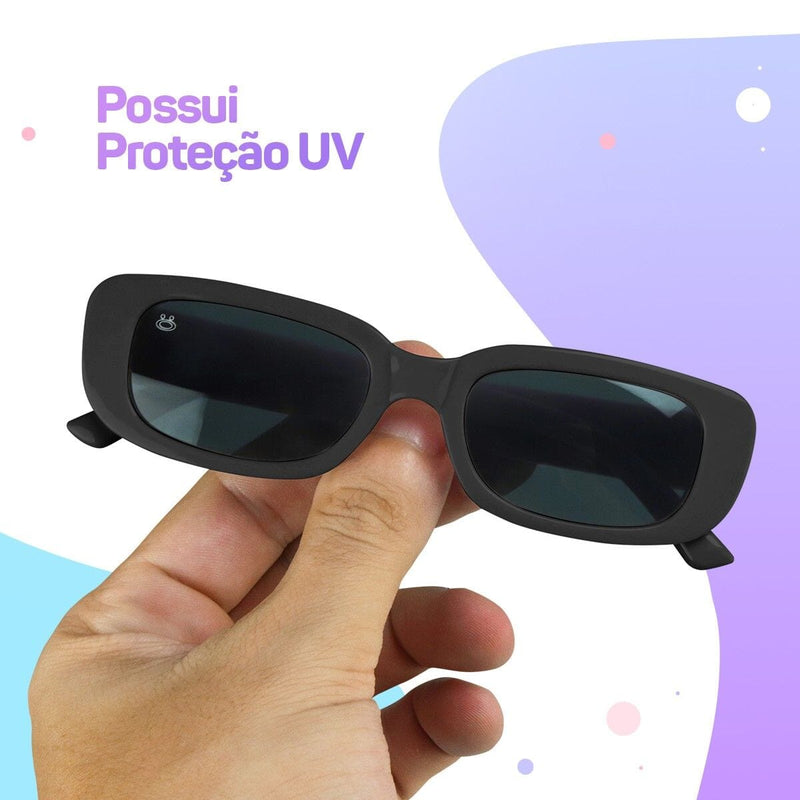 Oculos sol retro infantil rosa protecao uv + case presente