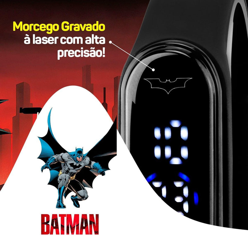 Prova dagua preto relogio digital LED infantil + copo batman