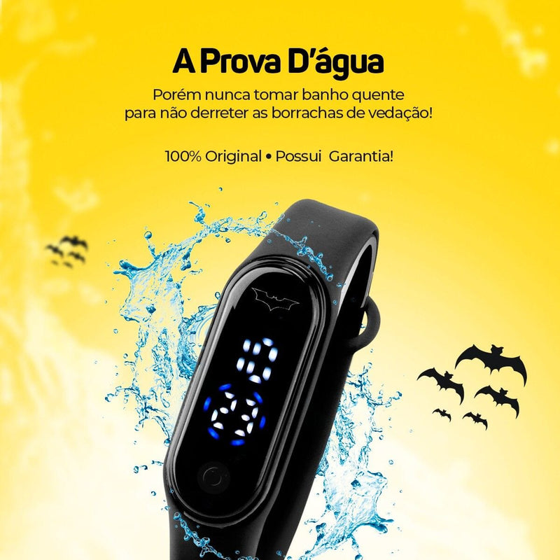 Prova dagua preto relogio digital LED infantil + copo batman