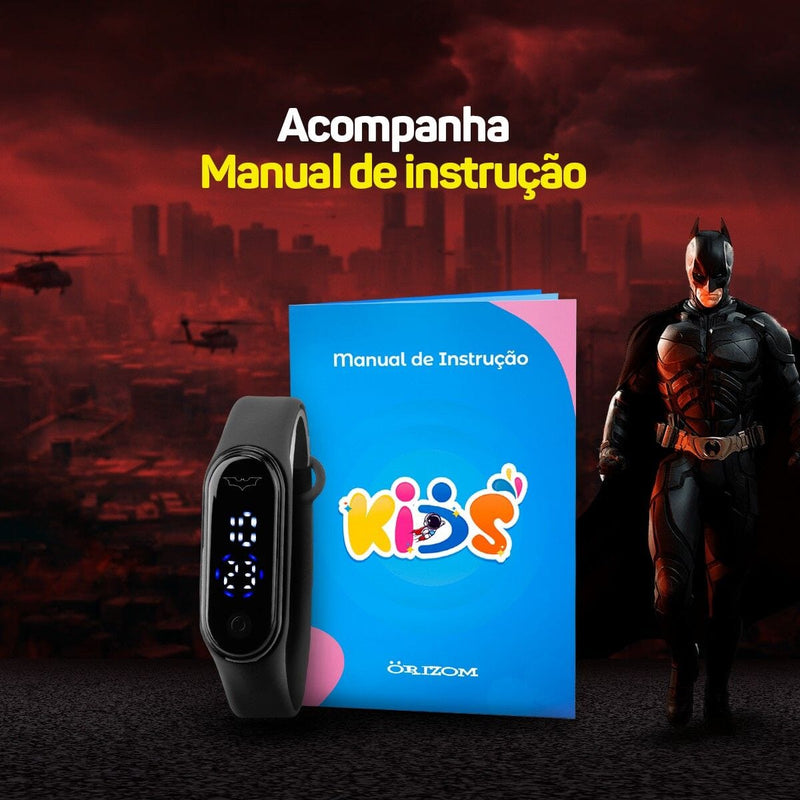 Prova dagua preto relogio digital LED infantil + copo batman