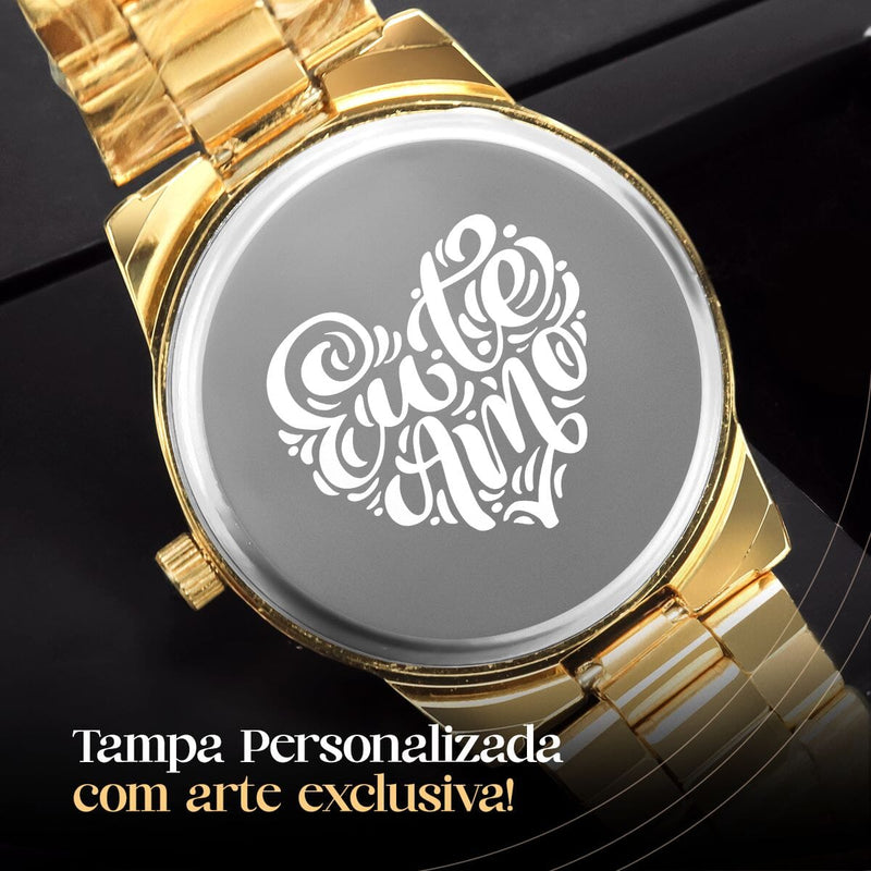 Pulseira + caixa + colar + relogio feminino aço dourado