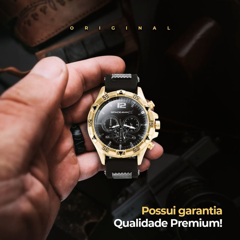 Pulseira + relogio masculino aço dourado + cordão crucifixo