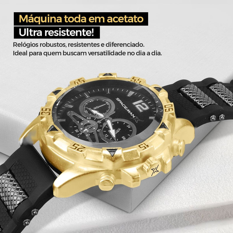 Pulseira + relogio masculino aço dourado + cordão crucifixo