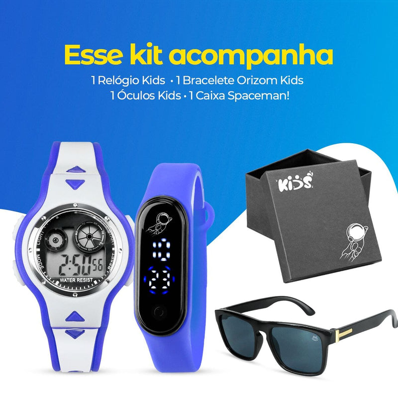 Relogio digital criança infantil led + oculos sol + caixa