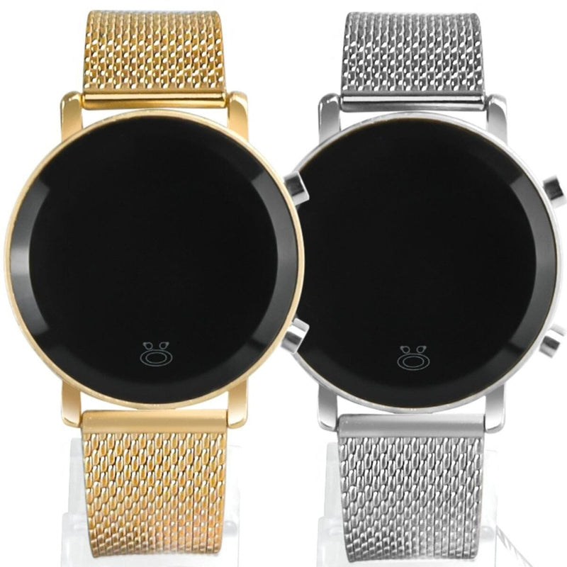 Relogio digital feminino aço + relogio led dourado silicone