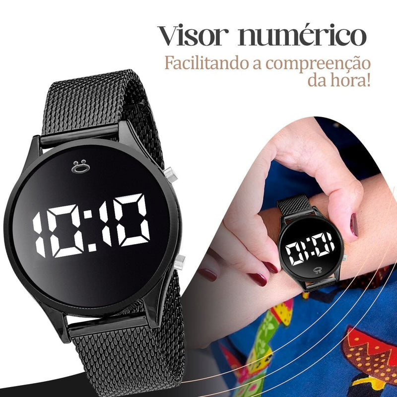 relogio digital feminino led silicone + pulseiras original