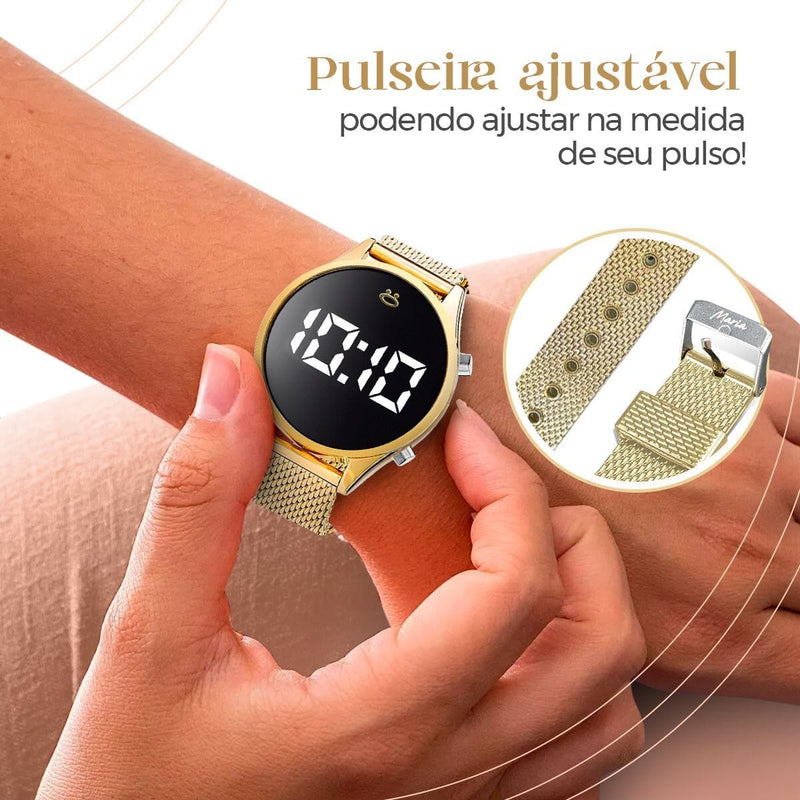 relogio digital feminino led silicone + pulseiras original