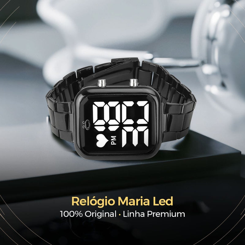 Relogio digital feminino preto + pulseira pandora + caixa