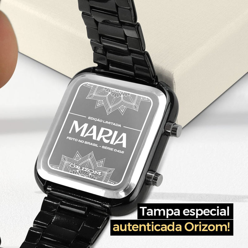 Relogio digital feminino preto + pulseira pandora + caixa