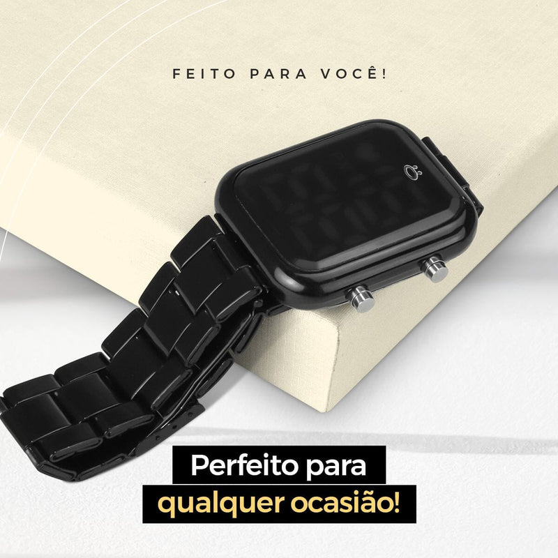 Relogio digital feminino preto + pulseira pandora + caixa