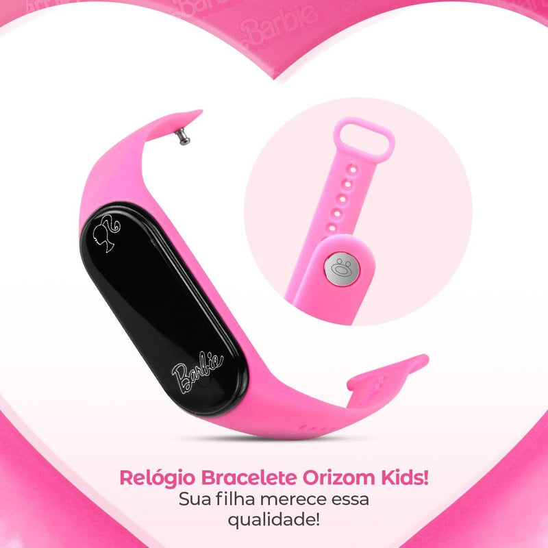 relogio digital infantil barbie rosa + caixa + oculos sol