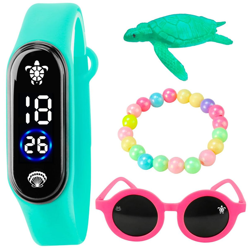 Relógio digital infantil prova dágua + pulseira + oculos sol