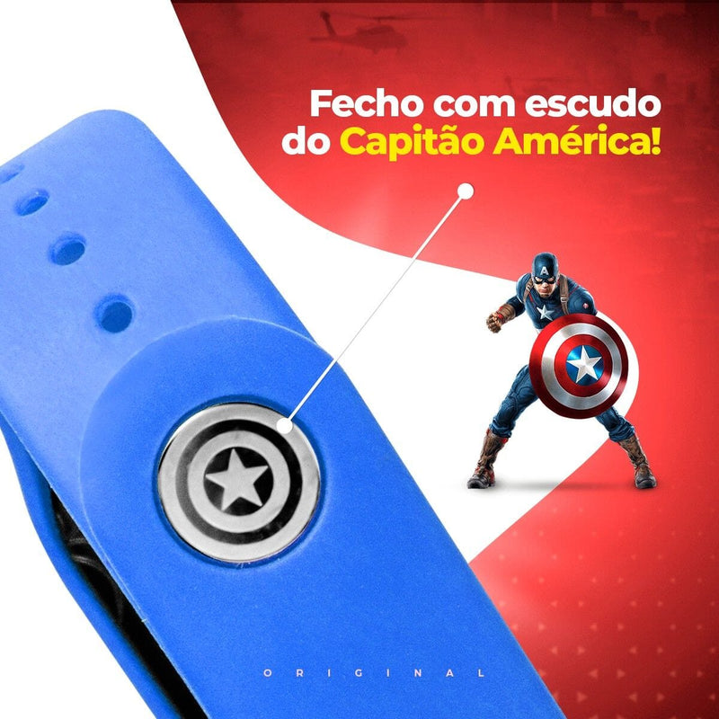 Relogio digital led prova dagua + copo capitao america