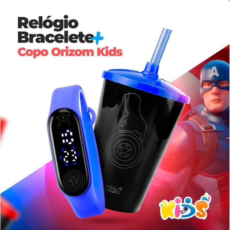 Relogio digital led prova dagua + copo capitao america