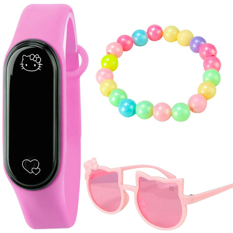 Relogio digital led rosa infantil + pulseira original