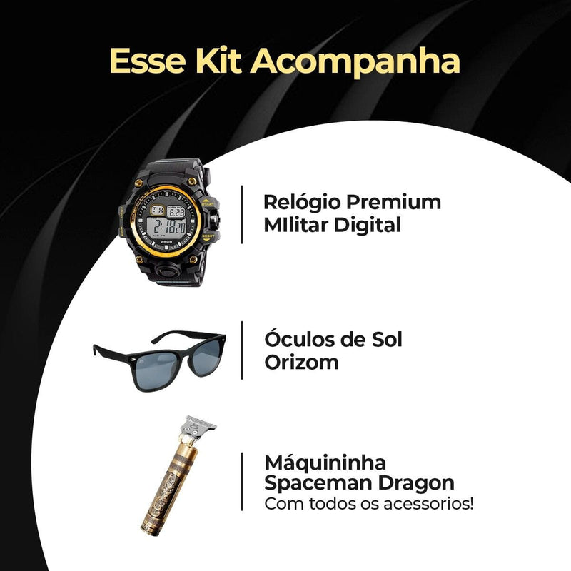 Relogio digital ouro + oculos sol + maquina de corte cabelo