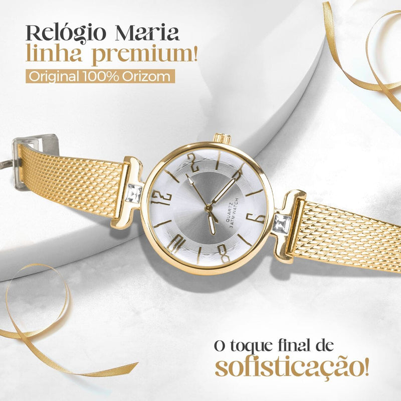 Relogio dourado feminino aço inox caixa silicone banhado