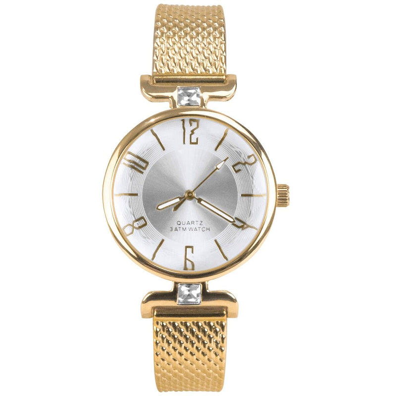 Relogio dourado feminino aço inox caixa silicone banhado