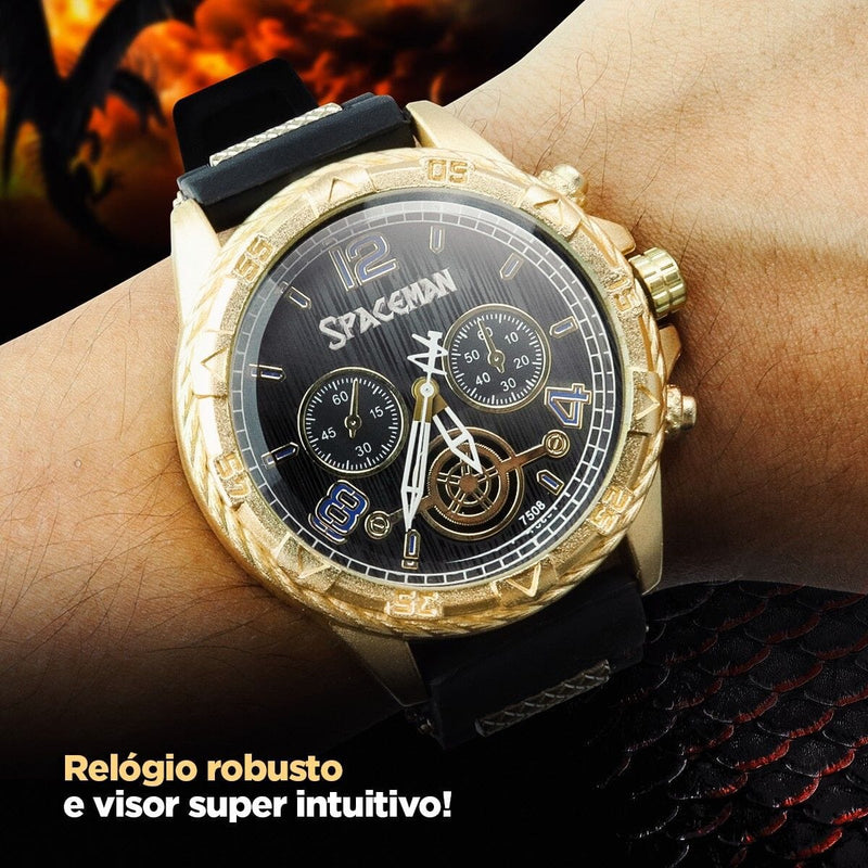 Relogio dourado grande original aço inox masculino + caixa casual presente original analogico pesado