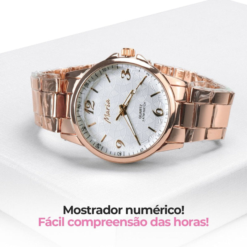 Relogio feminino aço banhado caixa rose qualidade + premium inoxidavel rose analogico presente