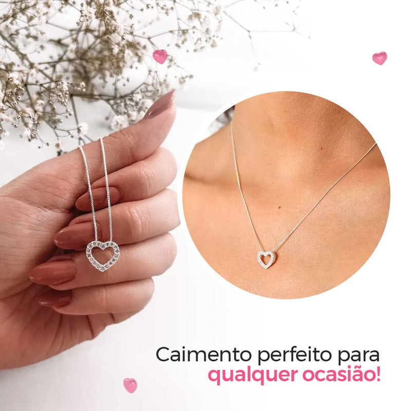 relogio feminino aço inox + colar coração + caixa + pulseira