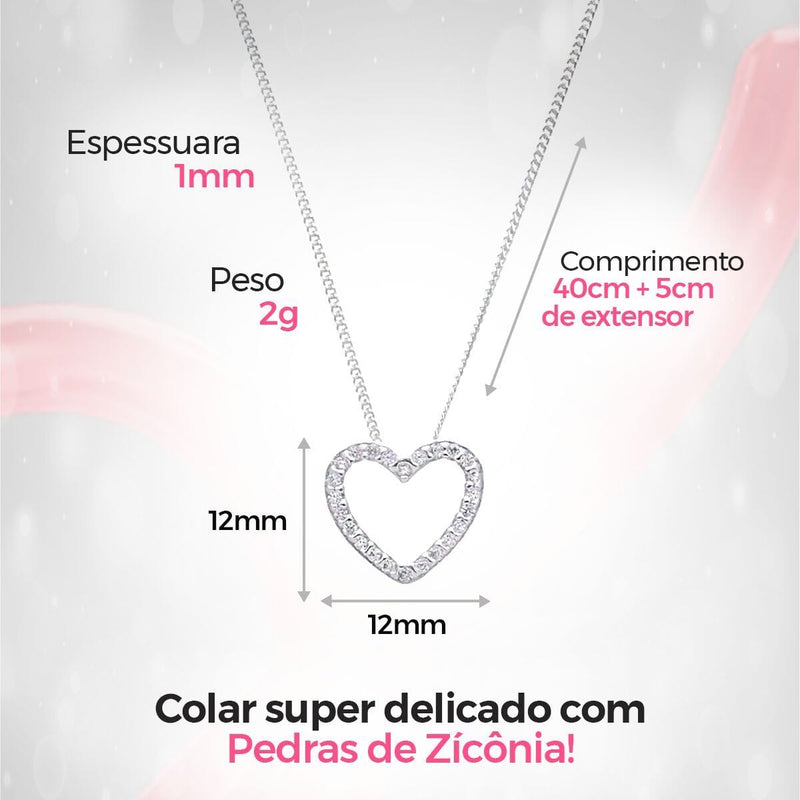 relogio feminino aço inox + colar coração + caixa + pulseira