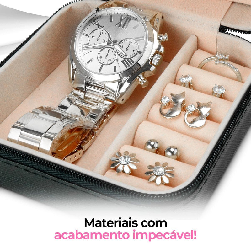 Relogio feminino aço inox + colar + pulseira casual original