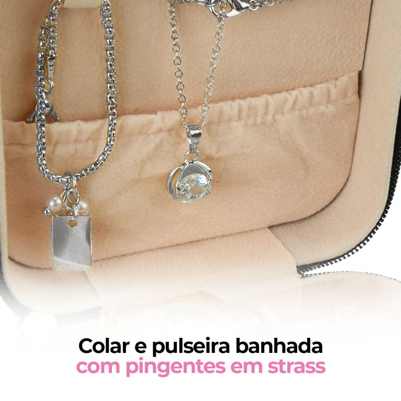 Relogio feminino aço inox + colar + pulseira casual original