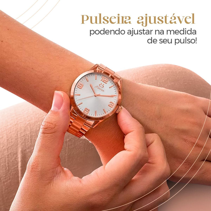 Relogio feminino aço inox + colar strass + brincos + caixa casual moda qualidade premium social