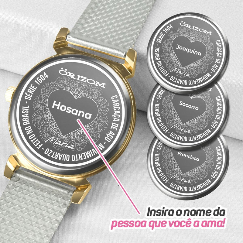 Relogio feminino aço inox dourado banhado silicone + caixa