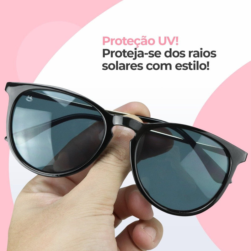 Relogio feminino aço inox prata + oculos proteção uv + caixa