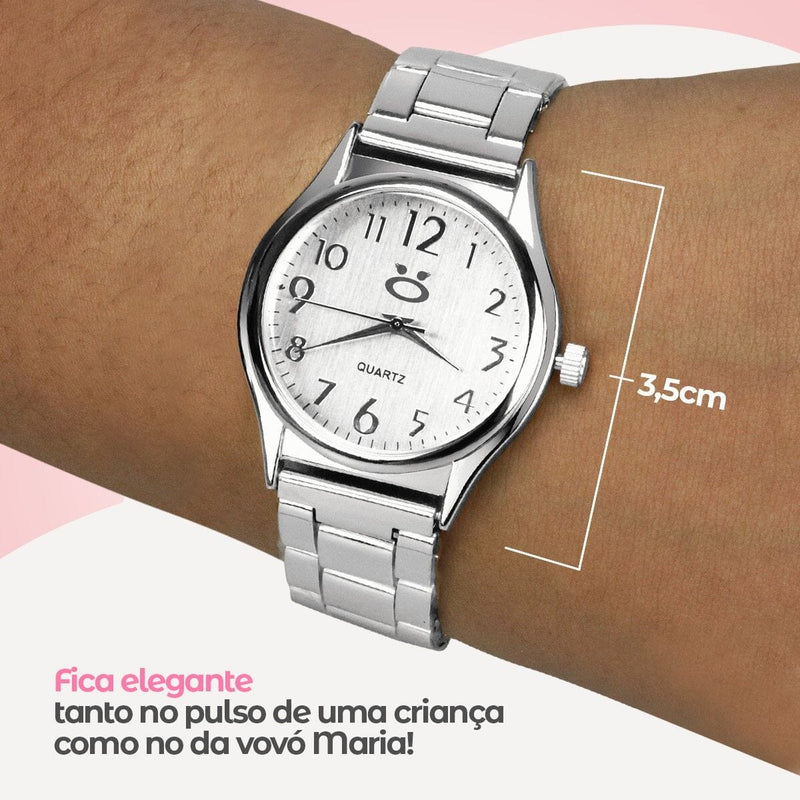 Relogio feminino aço inox prata premium + caixa + pulseira