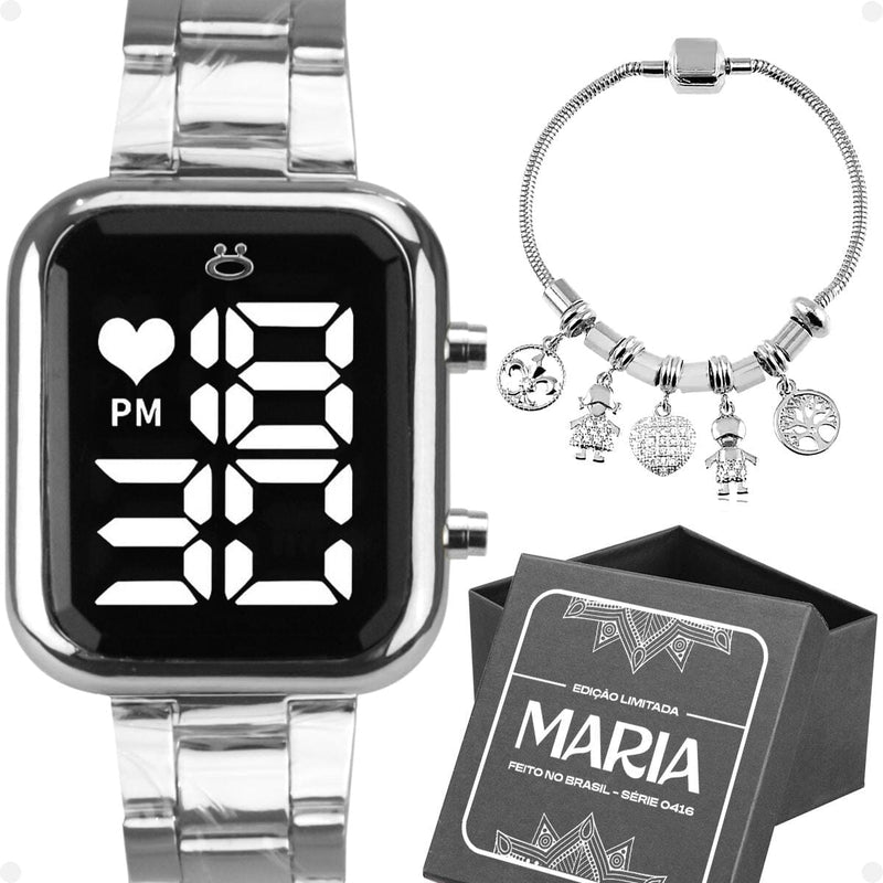 Relogio feminino aço inox prata + pulseira pandora original