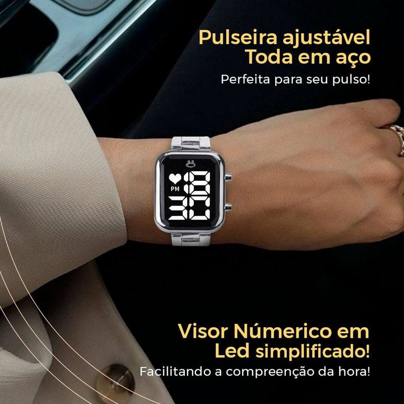 Relogio feminino aço inox prata + pulseira pandora original