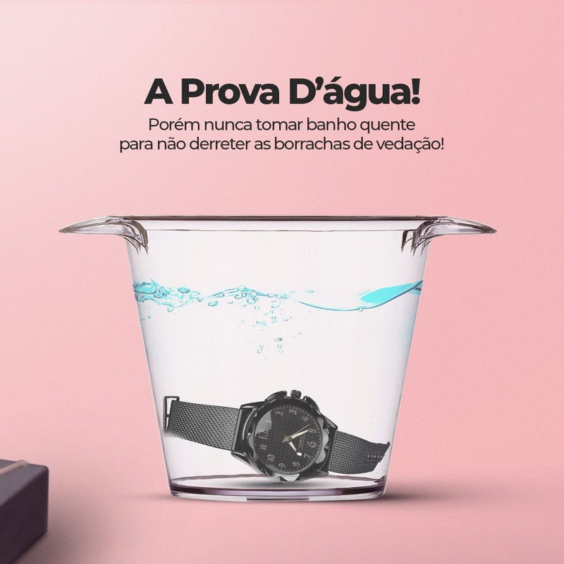 Relogio feminino aço inox prova dagua + colar + pulseira