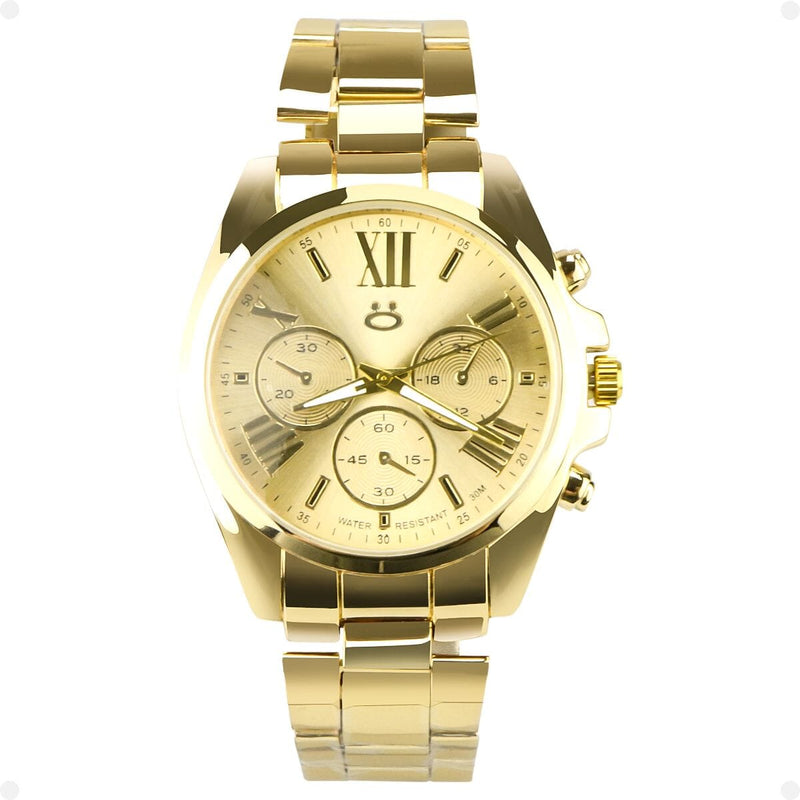 Relogio feminino aço inoxidavel banhado dourado + caixa