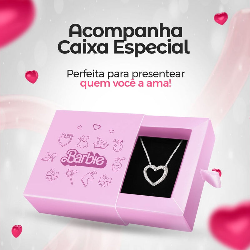 Relogio feminino aço prata + colar coração barbie inoxidavel