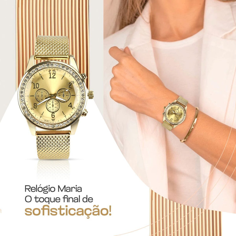 relogio feminino aço strass + pandora + colar + brincos