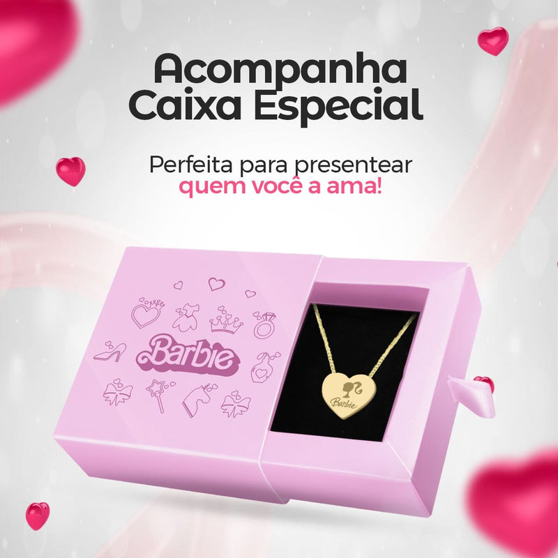 Relogio feminino banhado aço + colar coração barbie + caixa