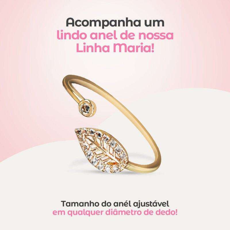 Relogio feminino banhado aço + pulseira + colar + anel