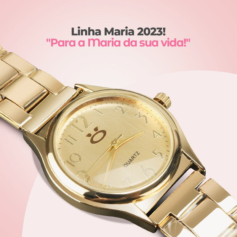 Relogio feminino banhado aço + pulseira + colar + anel