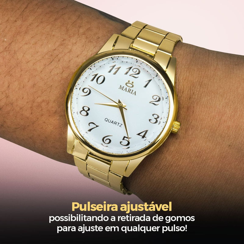 Relogio feminino banhado + caixa + pulseira + colar coração