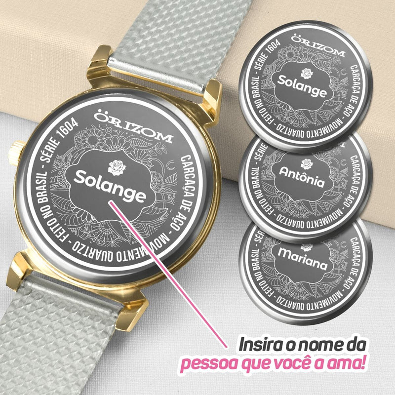 Relogio feminino banhado + pulseira personalizada silicone