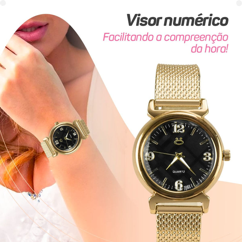 Relogio feminino banhado + pulseira personalizada silicone