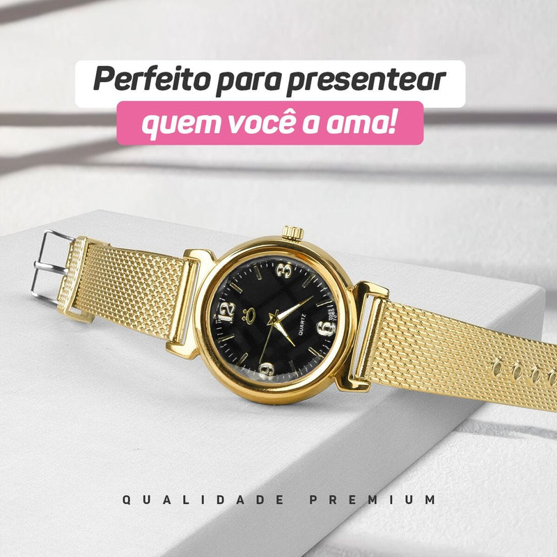 Relogio feminino banhado + pulseira personalizada silicone