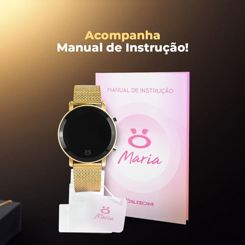 Relogio feminino digital aço inox dourado premium redondo