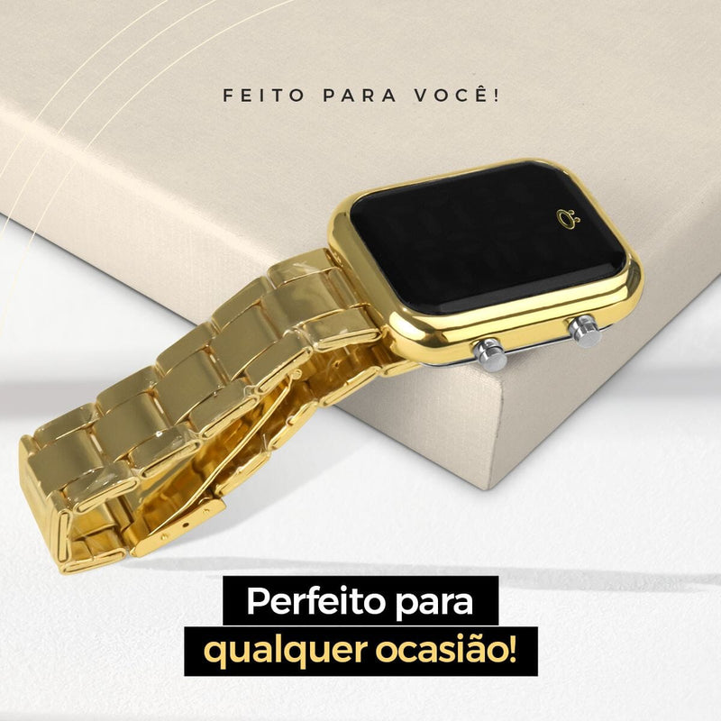 Relogio feminino digital dourado + pulseira pandora